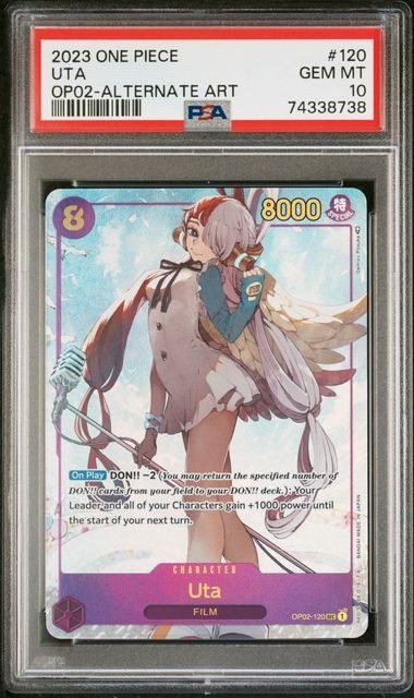 Uta OP02-120 alternate art, One Piece Card Game Paramount War, English, PSA 10