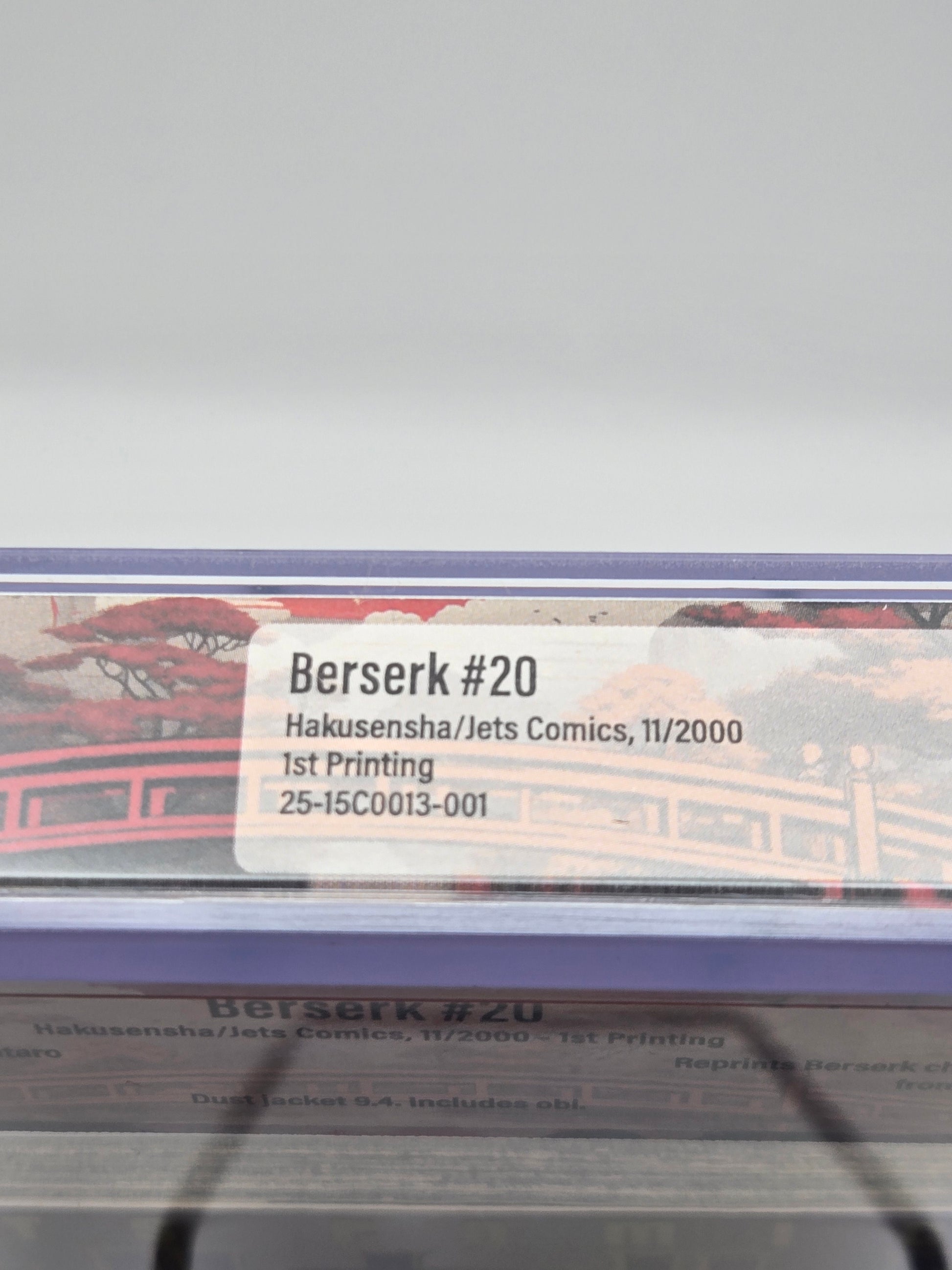 Berserk Vol. 20 BGS 9.8 Japanese Manga w/Obi, first printing label showcasing high-quality collectible details.