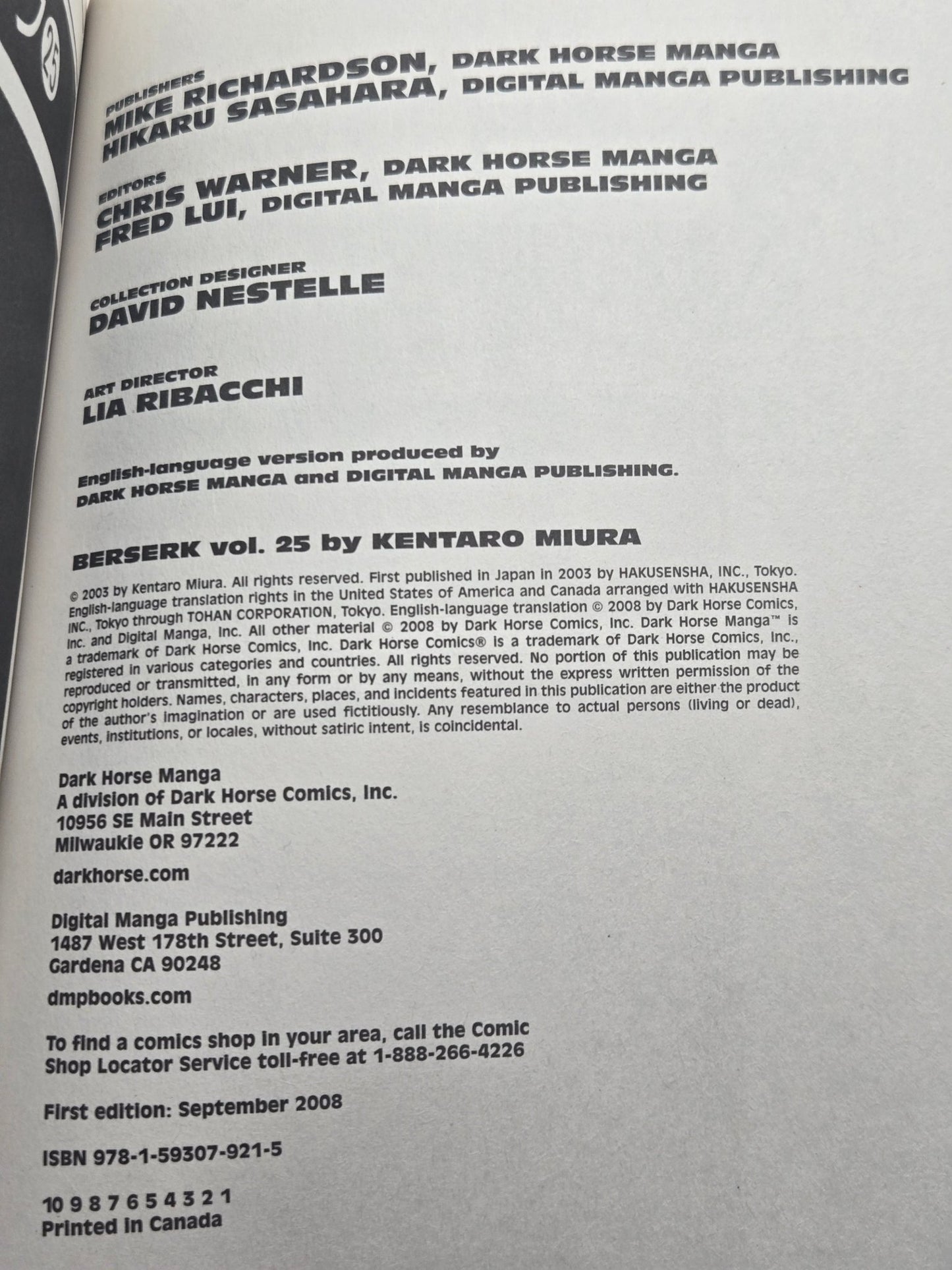 Berserk Vol 25 1st Printing English Manga (Near Mint)