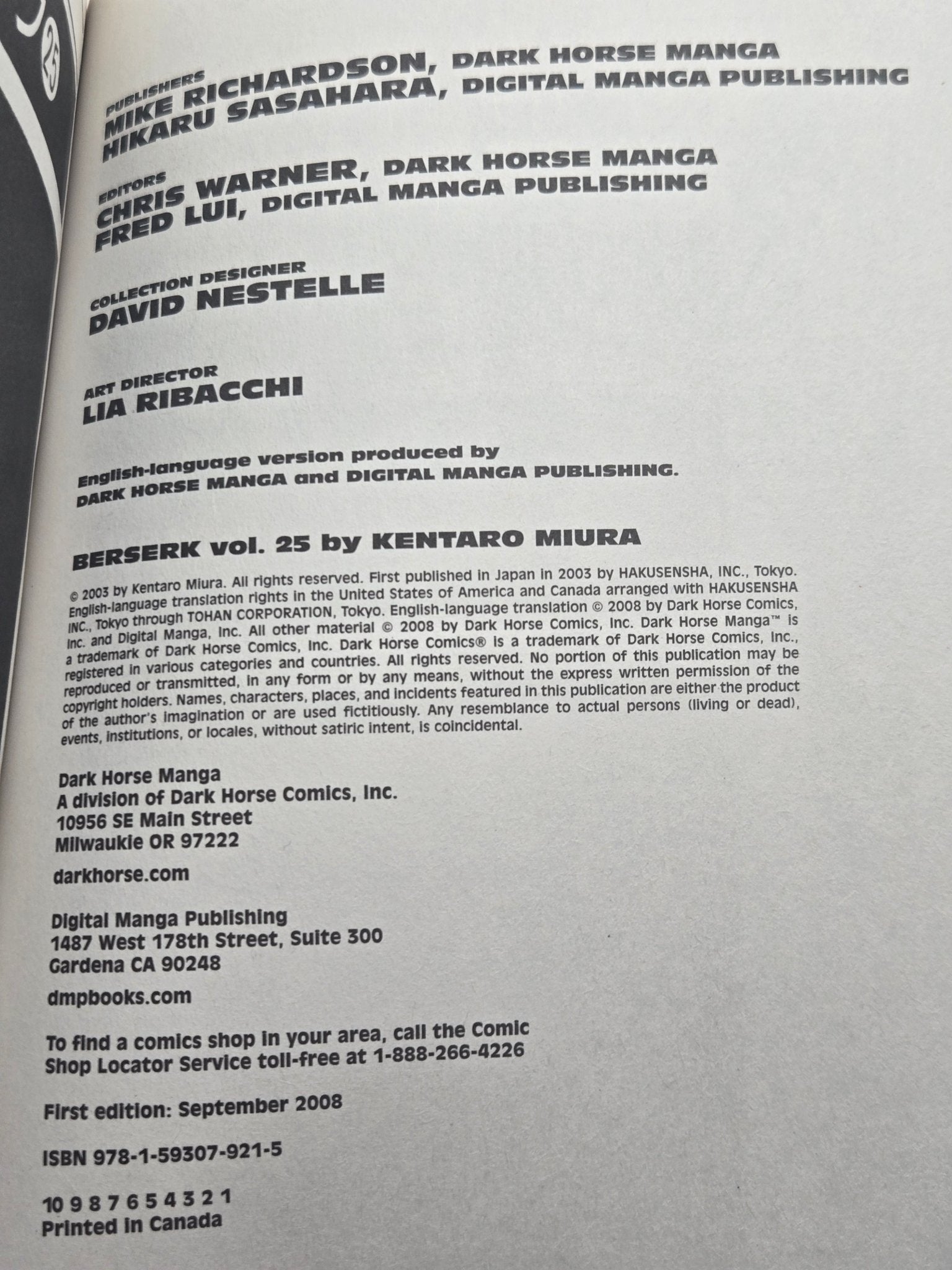 Berserk Vol 25 1st Printing English Manga (Near Mint)