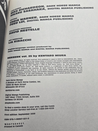 Berserk Vol 25 1st Printing English Manga (Near Mint)