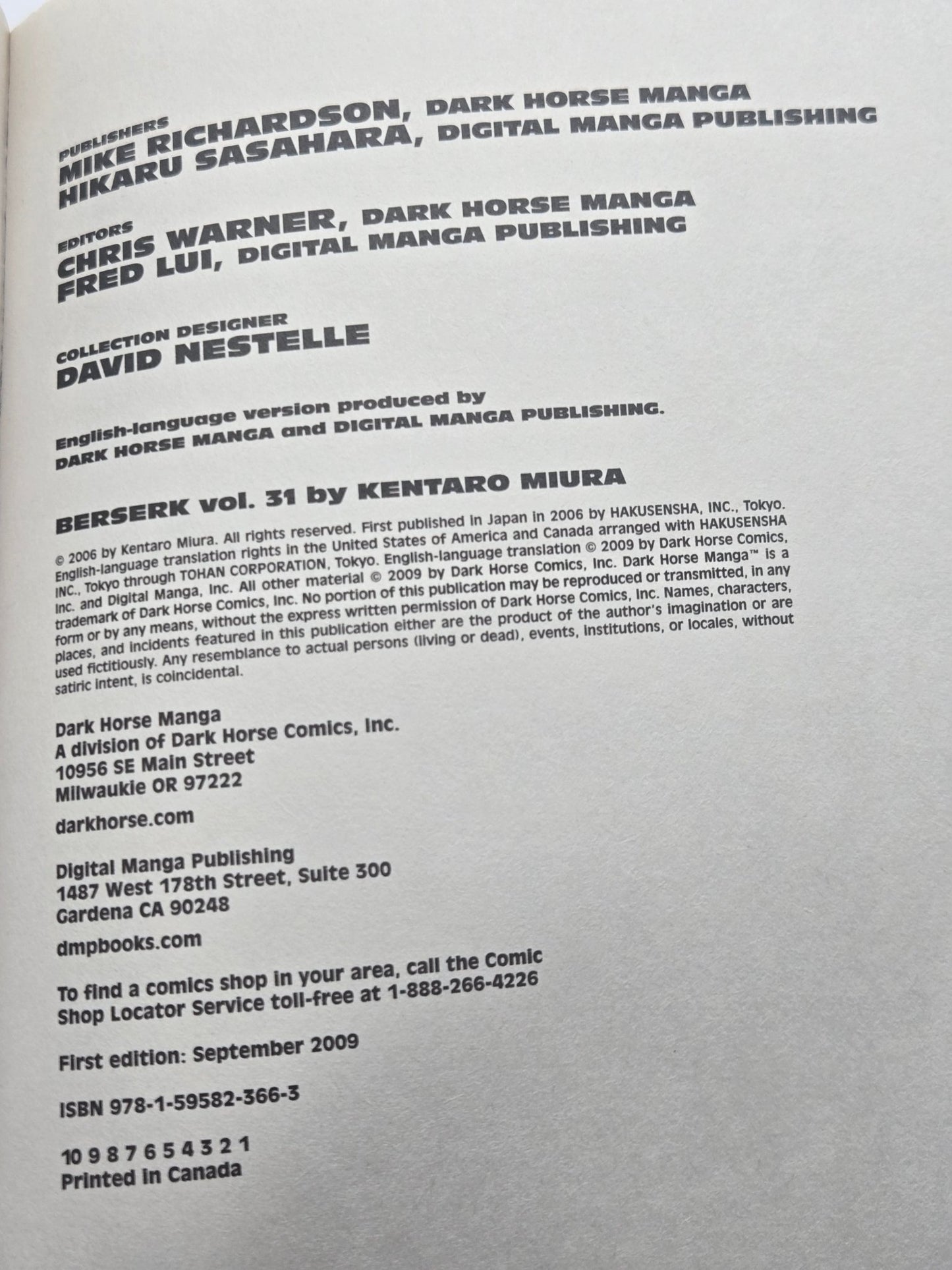 Berserk Vol 31 1st Printing English Manga (Near Mint)