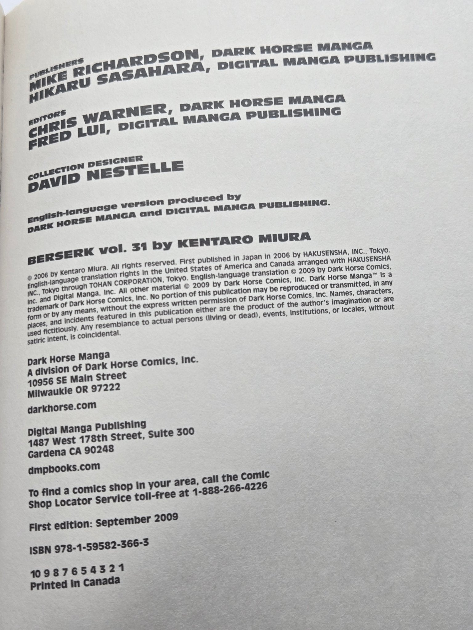 Berserk Vol 31 1st Printing English Manga (Near Mint)