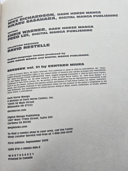 Berserk Vol 31 1st Printing English Manga (Near Mint)