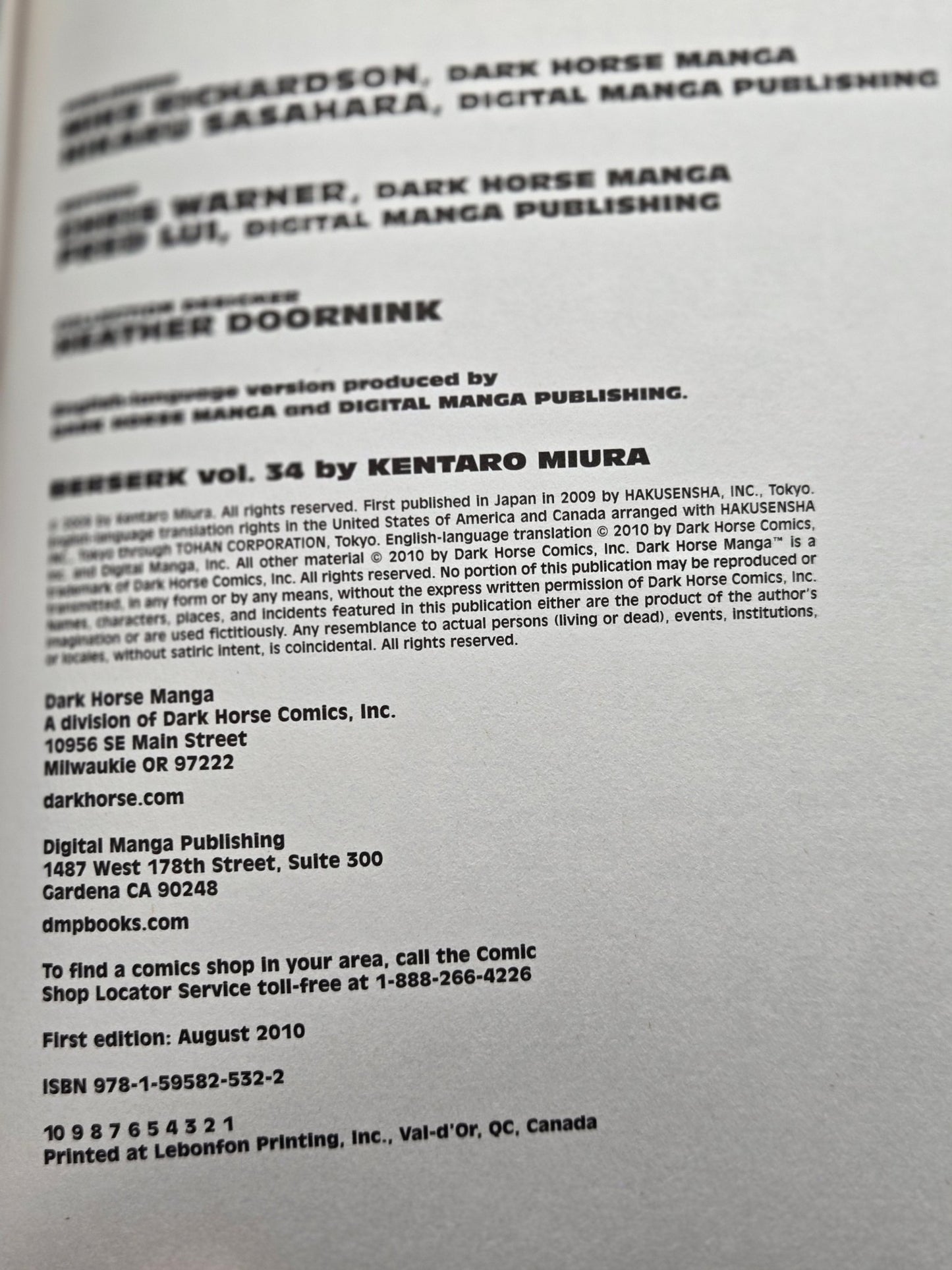 Berserk Vol 34 1st Printing English Manga (Near Mint)