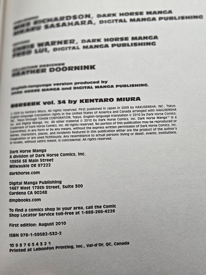 Berserk Vol 34 1st Printing English Manga (Near Mint)