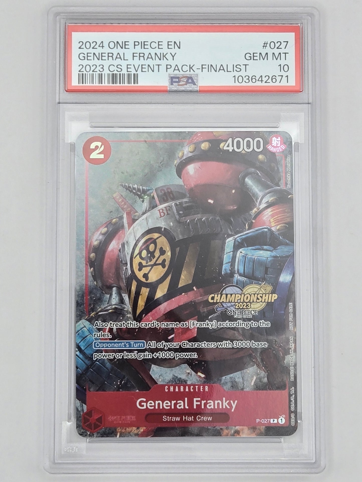 2024 ONE PIECE CHAMP 2023 EVENT PACK FINALIST(TEXTURED) #027 GENERAL FRANKY PSA 10